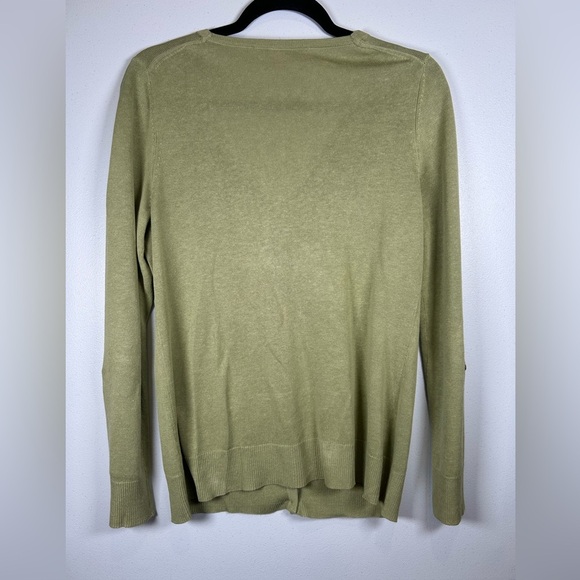 Belford Celery Green Linen Blend VNeck Cardigan. Size Medium. #Quiet Luxury - Picture 2 of 10